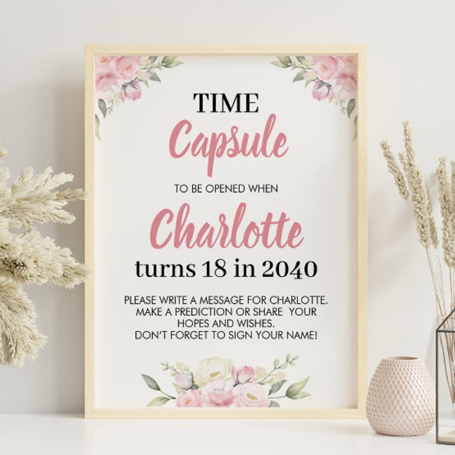 Affiche Symbole Pink Floral Girl Birthday Time Capsule (Créateur téléchargé)