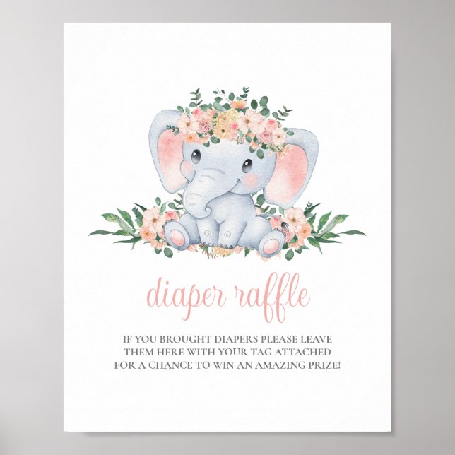 Affiche Symbole rabat Baby shower rose Elephant Girl (Devant)