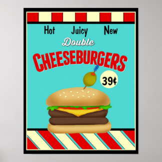 Affiche Symbole rétro Cheeseburger
