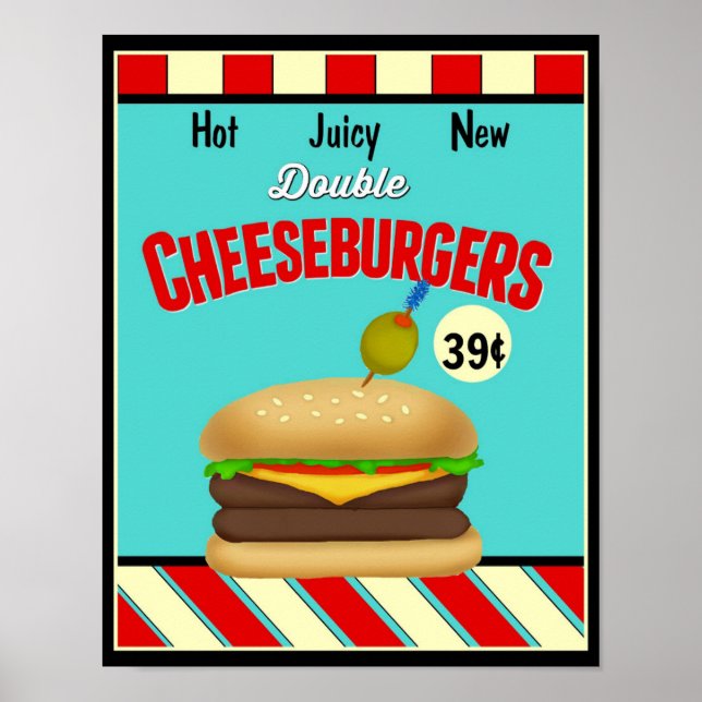 Affiche Symbole rétro Cheeseburger (Devant)