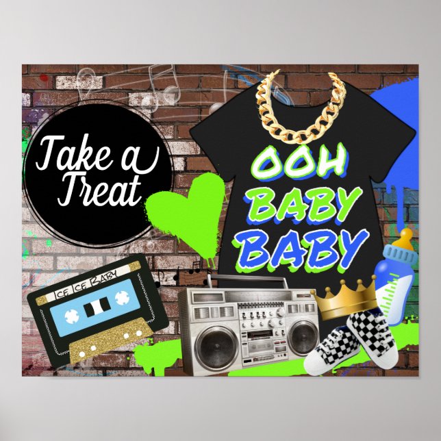 Affiche Symbole rétro Hip hop Baby shower-Ooh Baby-Treat (Devant)