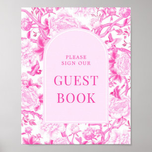 Affiche Symbole rose Fuchsia Chinoiserie Porcelaine