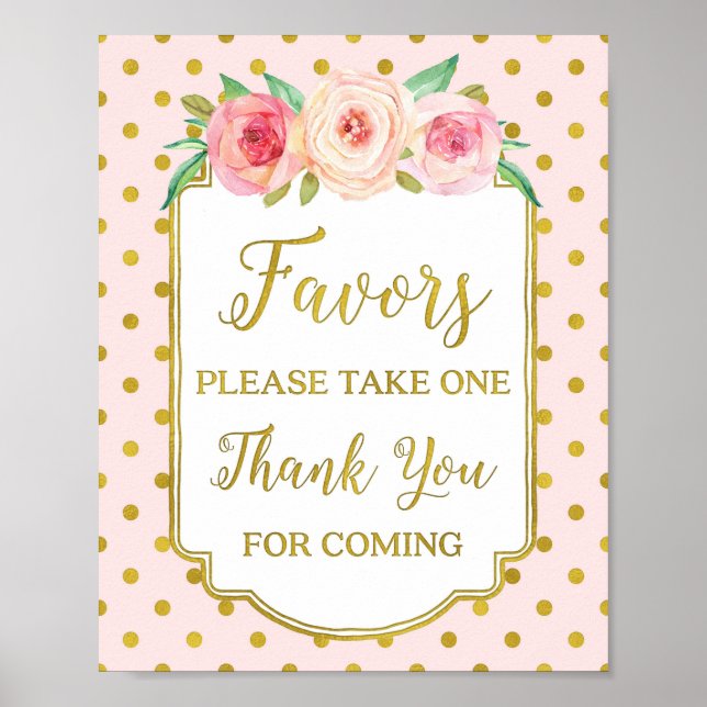 Affiche Symbole Rose Gold Dots Blush Floral Faveurs (Devant)