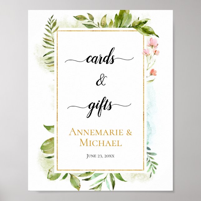 Affiche Symbole Rose Gold Green Botanical "Cartes & Cadeau (Devant)