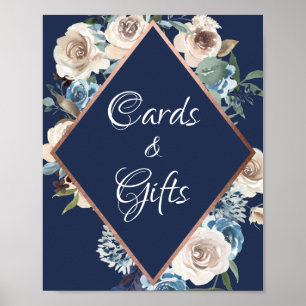 Affiche Symbole rose Gold Navy Blue Floral Cartes et cadea