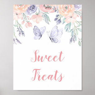 Affiche Symbole rose violet papillon floral Sweet Traiteme