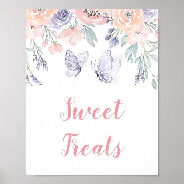 Affiche Symbole rose violet papillon floral Sweet Traiteme (Devant)