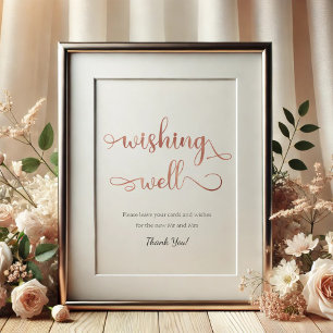 Affiche Symbole Rose "Wishing Well" or blanc simple Mariag