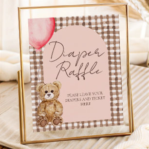 Affiche Symbole rouge de l'ours en peluche rose