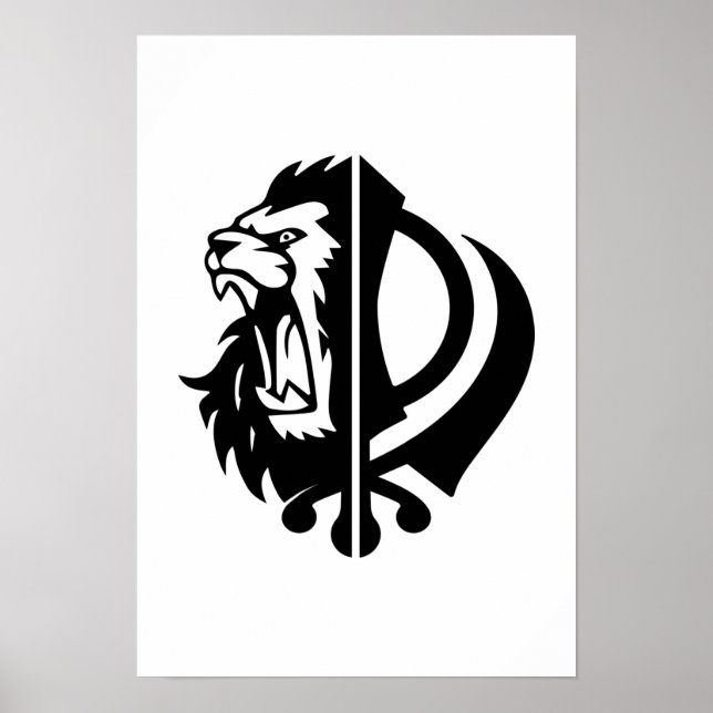 Affiche Symbole sikh khanda avec demi-tête de lion (Devant)