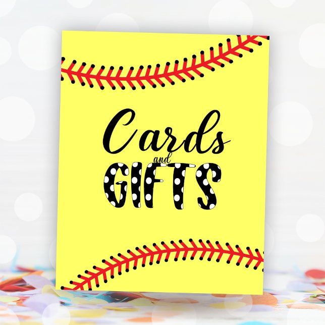 Affiche Symbole Softball Anniversaire de fête Cartes et Ca (Softball Birthday Party Theme Cards and Gifts Sign)