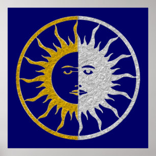 Affiche Symbole SOLEIL ET LUNE - or argent