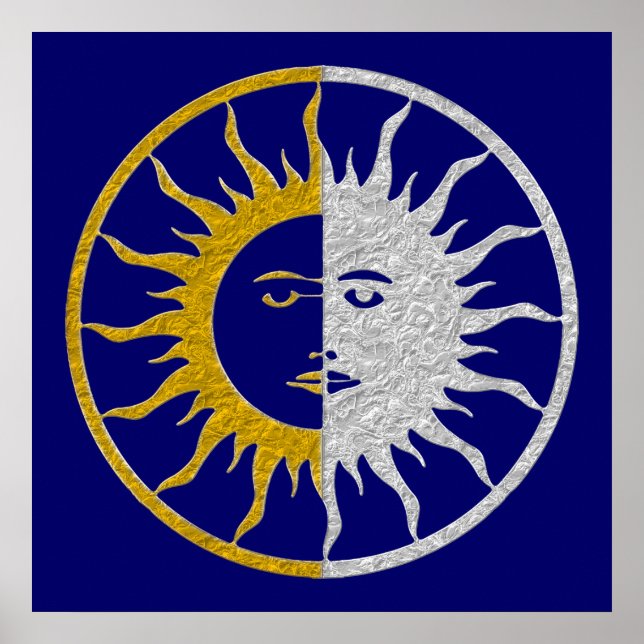 Affiche Symbole SOLEIL ET LUNE - or argent (Devant)