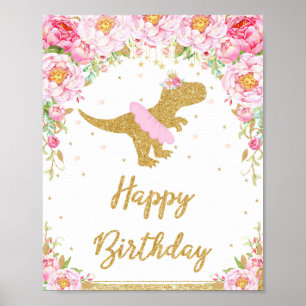 Affiche SYMBOLE T-Rex Fleur Dinosaure Joyeux Anniversaire