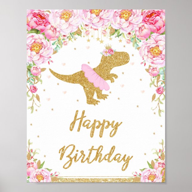 Affiche SYMBOLE T-Rex Fleur Dinosaure Joyeux Anniversaire (Devant)