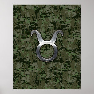 Affiche Symbole Taurus Zodiac sur Camo numérique vert