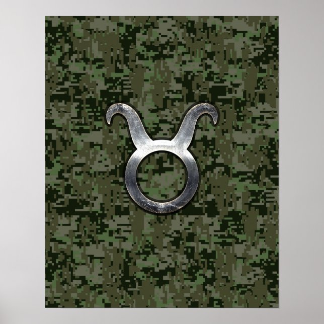 Affiche Symbole Taurus Zodiac sur Camo numérique vert (Devant)