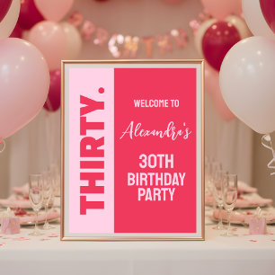 Affiche Symbole Tendance Gras Rose et Rouge Fille 30e Anni