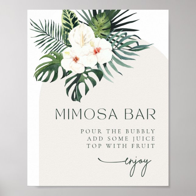 Affiche Symbole Tropical Blanc Floral Arch Mimosa Bar (Devant)