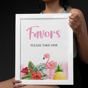 Affiche Symbole Tropical Flamant rose rose Baby shower Fav