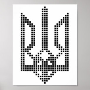 Affiche Symbole ukrainien noir Tryzub sur le cœur - Ukrai