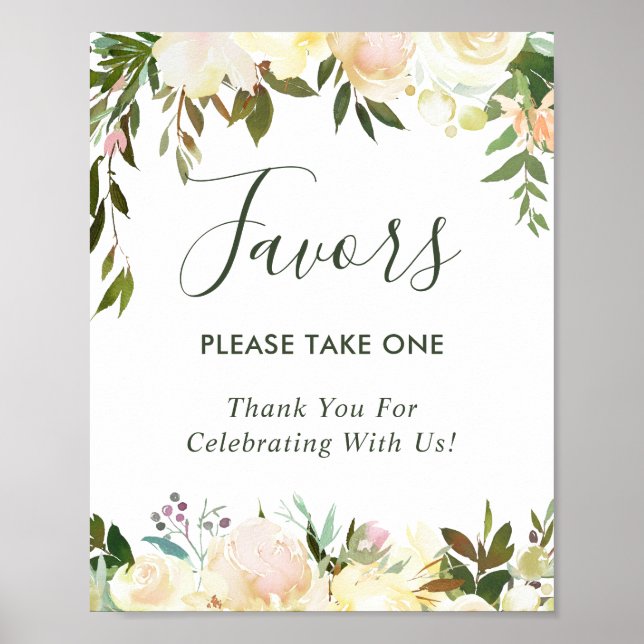 Affiche Symbole vert blanc ivoire floral Faveurs mariage (Devant)