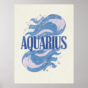 Affiche Symbole vintage Aquarius Zodiac Avec Vagues Abstra