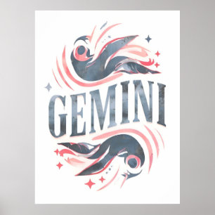 Affiche Symbole vintage Gemini Zodiac Illustration lunaire