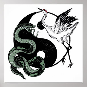 Affiche SYMBOLE Yin yang Snake Et Crane