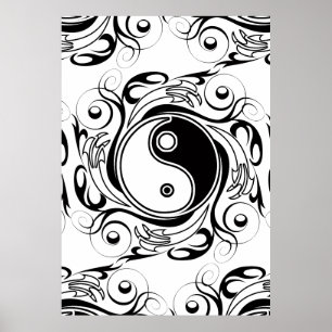 Affiche Symbole Yin & Yang Tatouage Noir et Blanc
