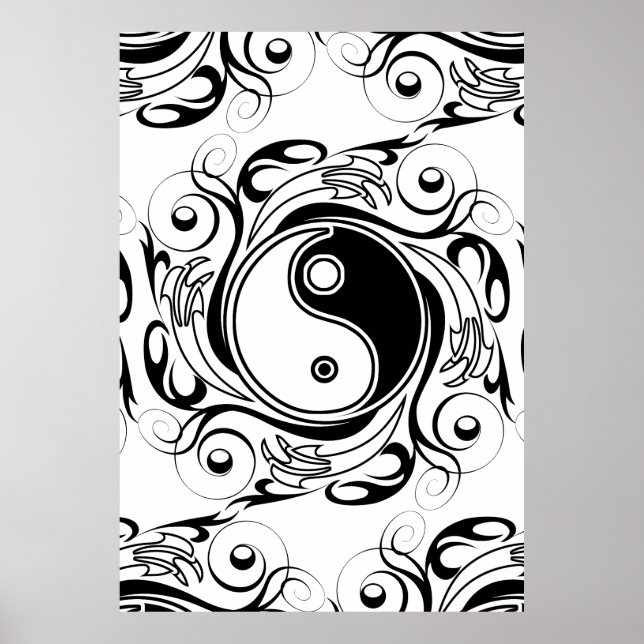 Affiche Symbole Yin & Yang Tatouage Noir et Blanc (Devant)