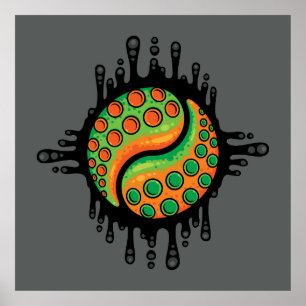 Affiche Symbole Yin Yang Tentacle Tentacle Tentacle Octopu