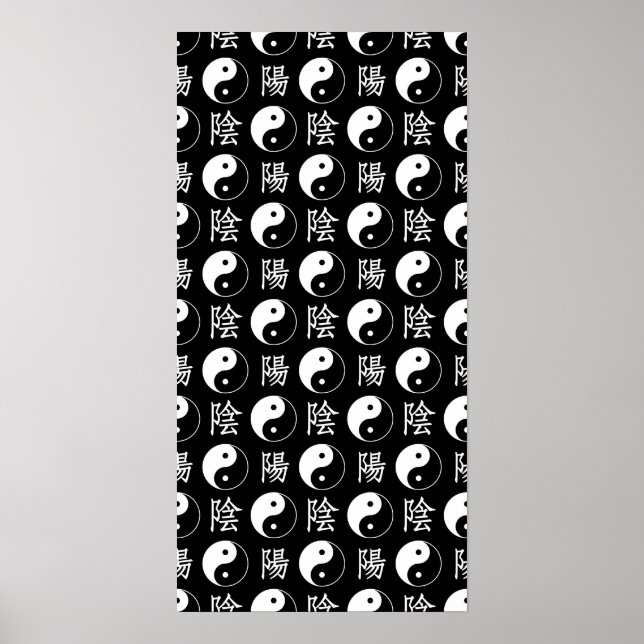 Affiche Symbole Yinyang noir Motif de texte chinois (Devant)