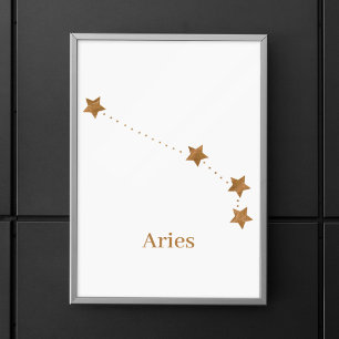 Affiche SYMBOLE Zodiaque moderne Gold Aries   Incendie d'é