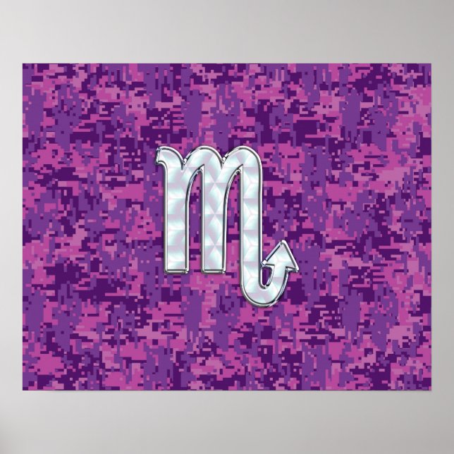Affiche Symbole Zodiaque Scorpio sur Camo numérique rose (Devant)