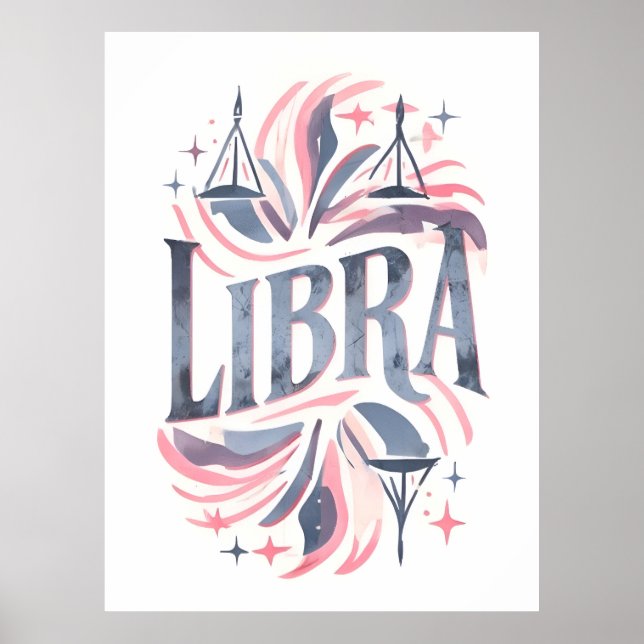 Affiche Symbole Zodiaque vintage Libra Illustration lunair (Devant)