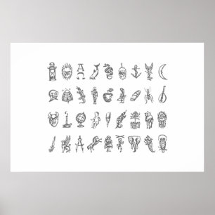 Affiche Symboles d'Alethiomètre Grille Compass doré Le Sym