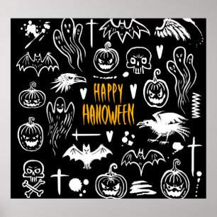 Affiche Symboles d'Halloween dessinés à la main, collectio