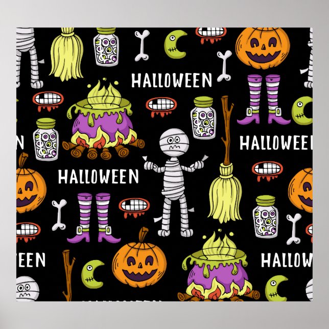 Affiche Symboles d'Halloween, thème vintage sans couture (Devant)