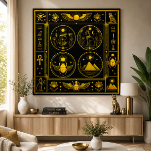 Affiche Symboles Égyptiens Anciens Motif Or Noir Luxe