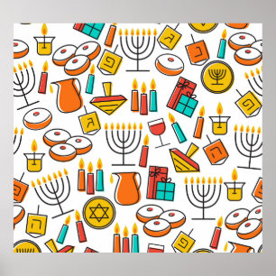 Affiche Symboles Hanoukka : Motif de Fête Juif.