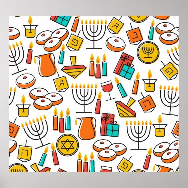 Affiche Symboles Hanoukka : Motif de Fête Juif. (Devant)