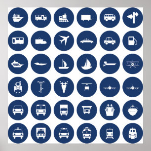 Affiche Symboles Icônes De Transport En Bleu