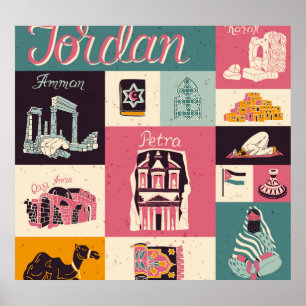 Affiche Symboles illustrés de la culture jordanienne