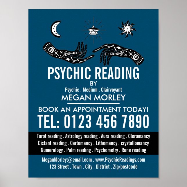 Affiche Symboles Mystiques, Lecture Psychique Publicité (Devant)