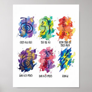 Affiche Symboles Reiki Couleur d'Eau 