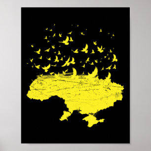 Affiche Symboles ukrainiens Ukraine Carte d'Ukraine Oiseau