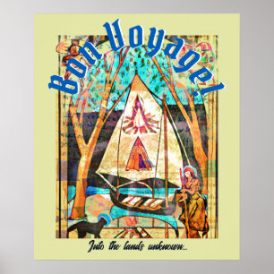 Affiche Symbolisme de Bon Voyage Boat Cat Pilgrim