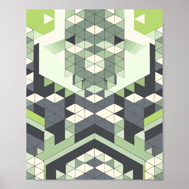 Affiche Symétrie géométrique avec nuances de vert (Devant)