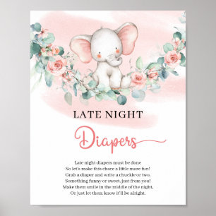 Affiche Sympa bébé fille éléphant tard dans la nuit Diapeu